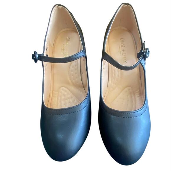 Chase + Chloe Black Mary Jane Round Toe Comfort Heels Size 7.5 Retro Pinup - Picture 3 of 6